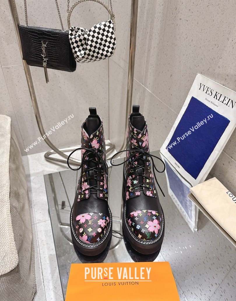 Louis Vuitton LV x TM Monogram Canvas and Leather Laced-up Ankle Boots Black 2025 LV102204 (MD-251022034)