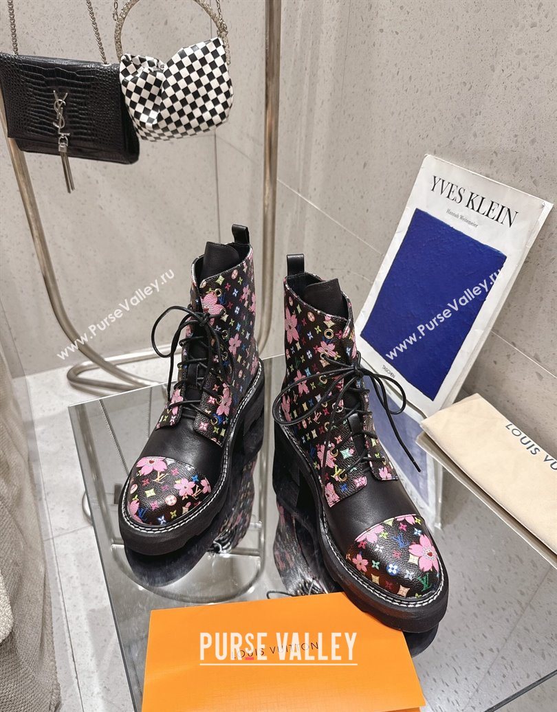 Louis Vuitton LV x TM Monogram Canvas and Leather Laced-up Ankle Boots Black 2025 LV102204 (MD-251022034)