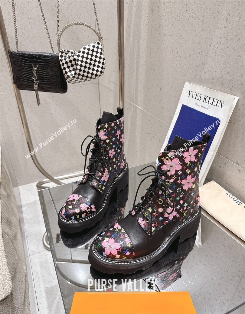Louis Vuitton LV x TM Monogram Canvas and Leather Laced-up Ankle Boots Black 2025 LV102204 (MD-251022034)