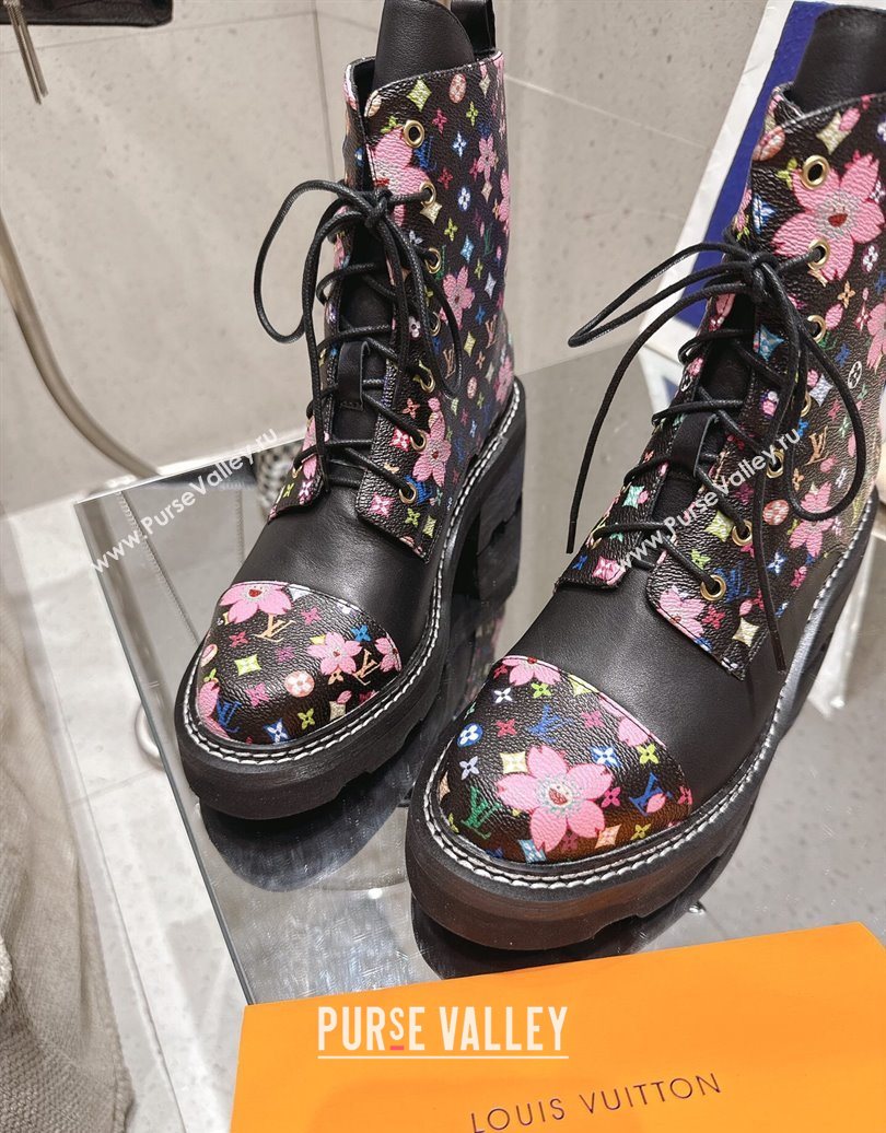 Louis Vuitton LV x TM Monogram Canvas and Leather Laced-up Ankle Boots Black 2025 LV102204 (MD-251022034)