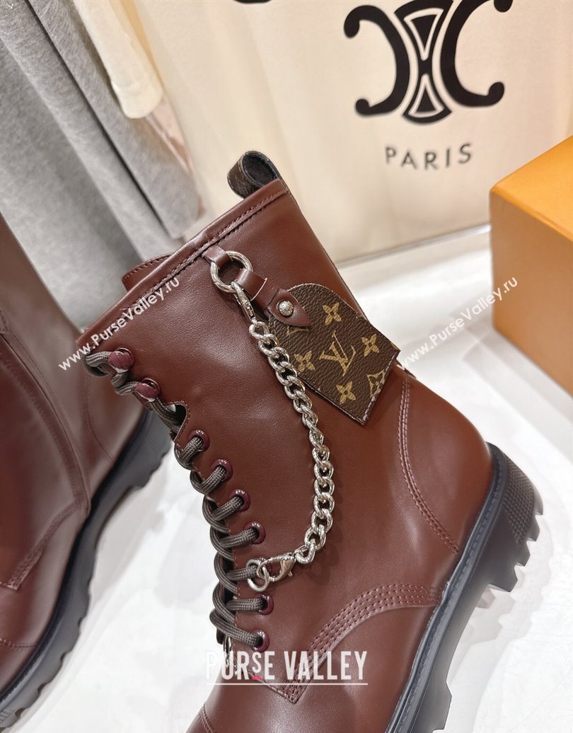 Louis Vuitton Citizen Flat Ranger Ankle Boots with Chain and Tag in Leather Brown 2025 1AIUQN (MD-251021094)