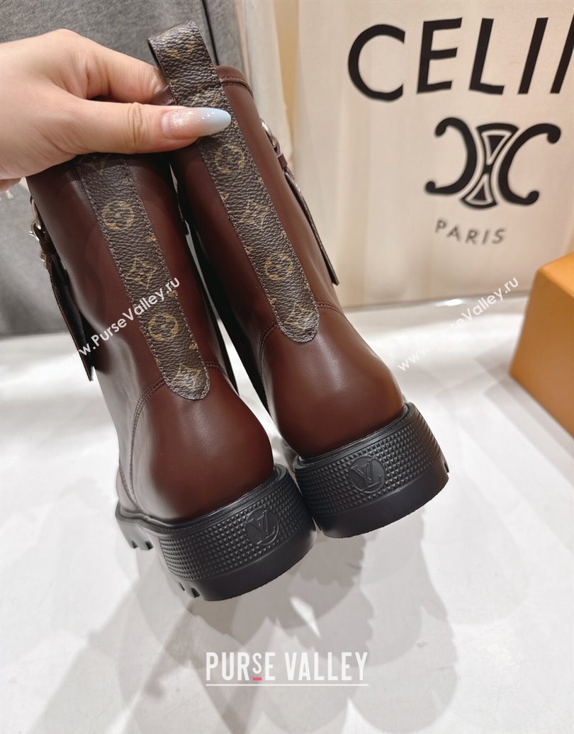 Louis Vuitton Citizen Flat Ranger Ankle Boots with Chain and Tag in Leather Brown 2025 1AIUQN (MD-251021094)