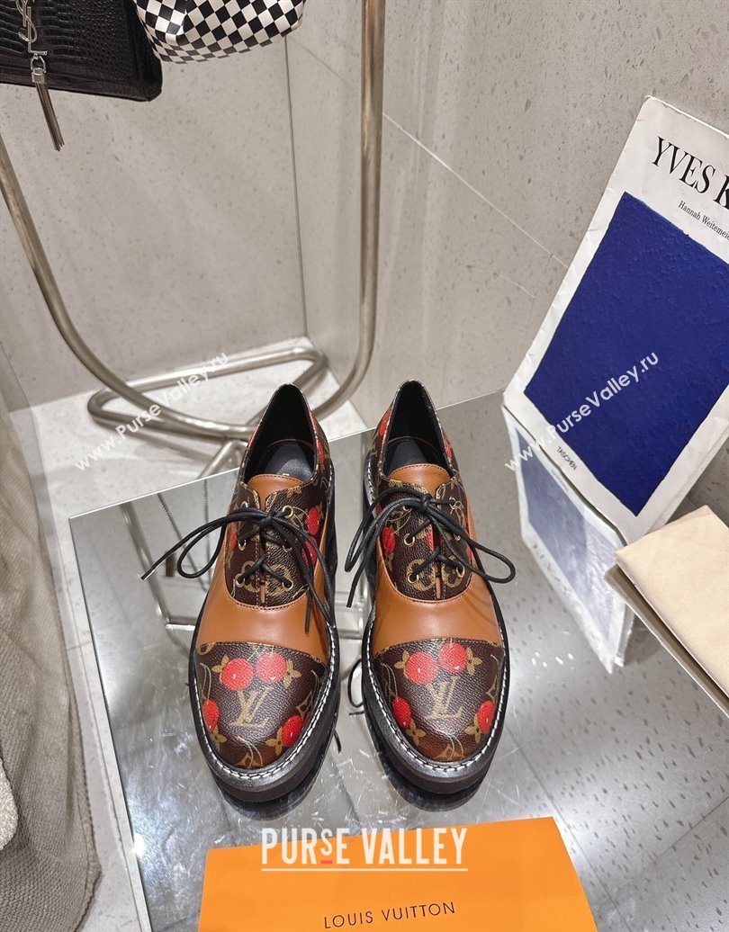 Louis Vuitton LV x TM Monogram Canvas and Leather Laced-up Shoes Brown/Cherry Red 2025 LV102204 (MD-251022037)