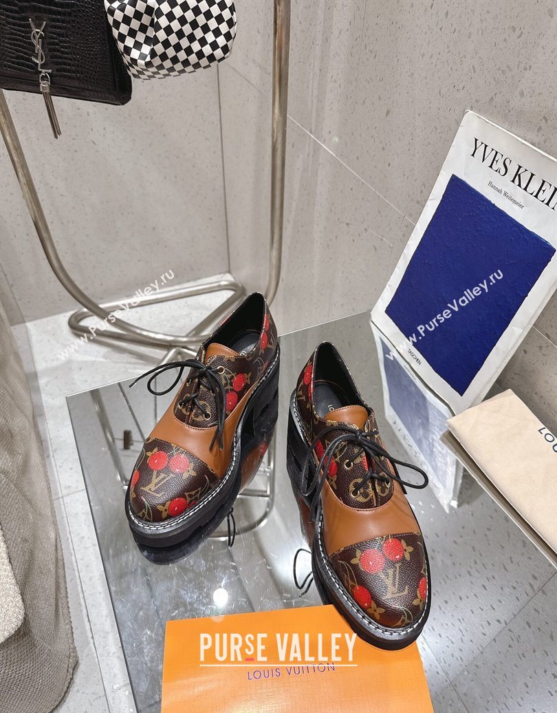 Louis Vuitton LV x TM Monogram Canvas and Leather Laced-up Shoes Brown/Cherry Red 2025 LV102204 (MD-251022037)