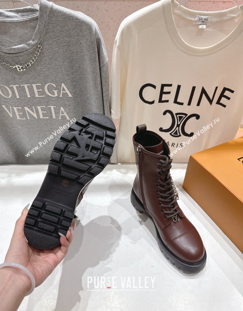 Louis Vuitton Citizen Flat Ranger Ankle Boots with Chain and Tag in Leather Brown 2025 1AIUQN (MD-251021094)