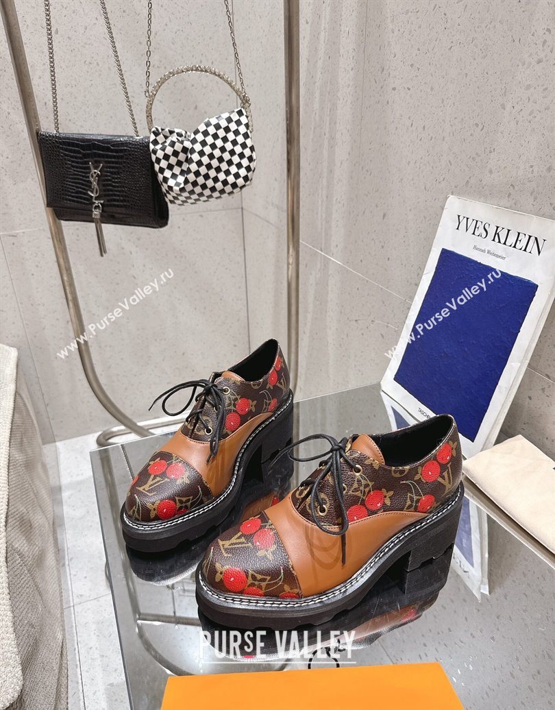 Louis Vuitton LV x TM Monogram Canvas and Leather Laced-up Shoes Brown/Cherry Red 2025 LV102204 (MD-251022037)