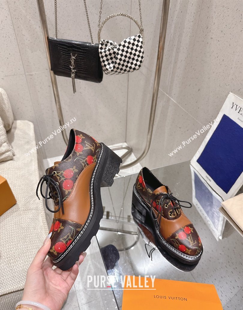 Louis Vuitton LV x TM Monogram Canvas and Leather Laced-up Shoes Brown/Cherry Red 2025 LV102204 (MD-251022037)