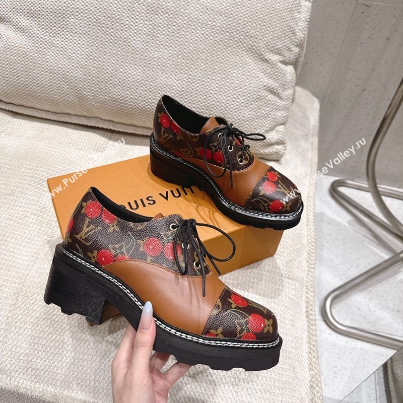 Louis Vuitton LV x TM Monogram Canvas and Leather Laced-up Shoes Brown/Cherry Red 2025 LV102204 (MD-251022037)