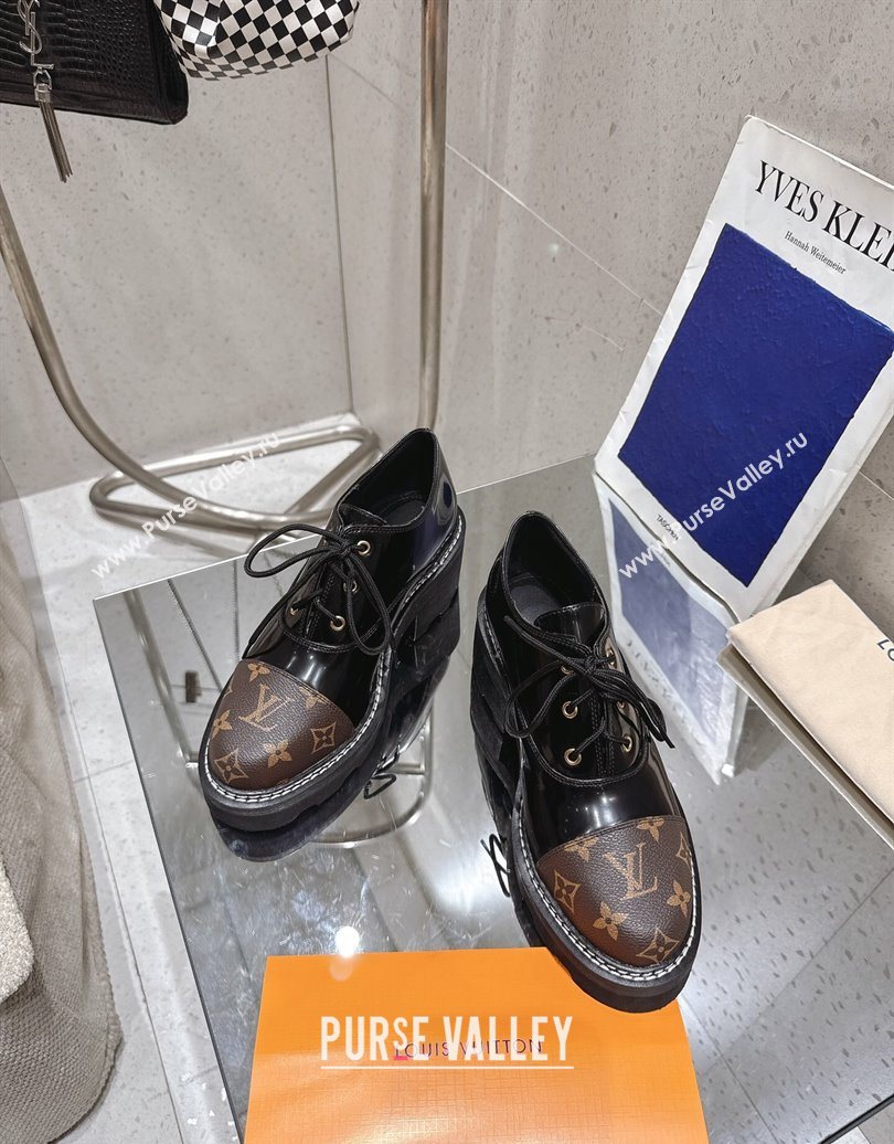 Louis Vuitton Monogram Canvas and Patent Leather Laced-up Shoes Black 2025 LV102204 (MD-251022038)