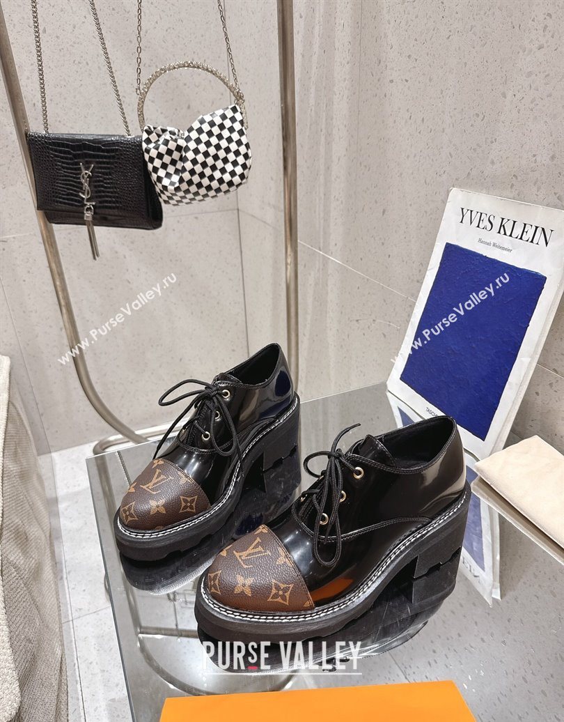 Louis Vuitton Monogram Canvas and Patent Leather Laced-up Shoes Black 2025 LV102204 (MD-251022038)