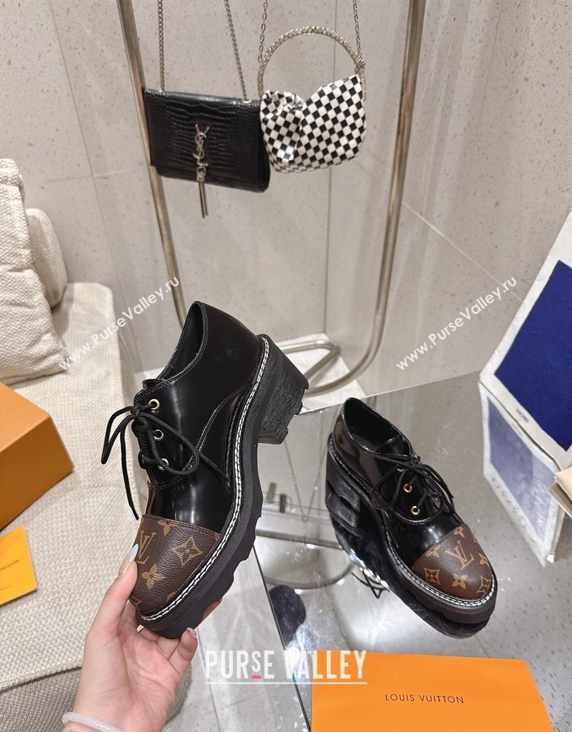 Louis Vuitton Monogram Canvas and Patent Leather Laced-up Shoes Black 2025 LV102204 (MD-251022038)