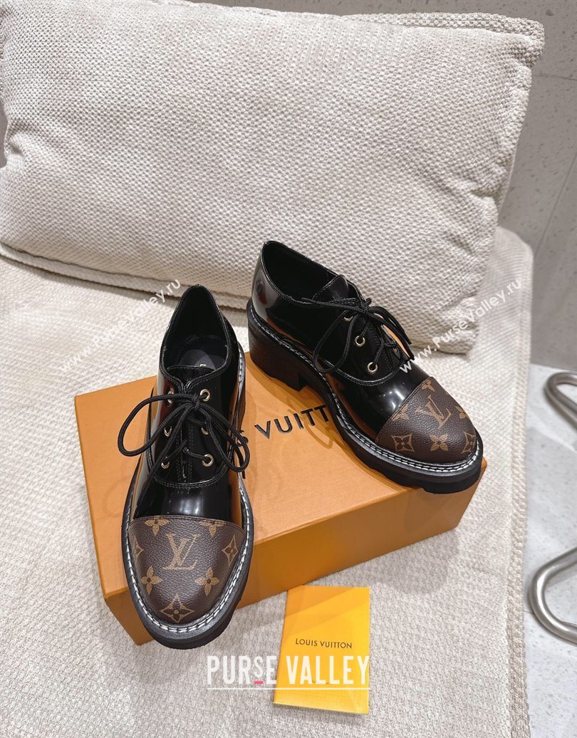 Louis Vuitton Monogram Canvas and Patent Leather Laced-up Shoes Black 2025 LV102204 (MD-251022038)