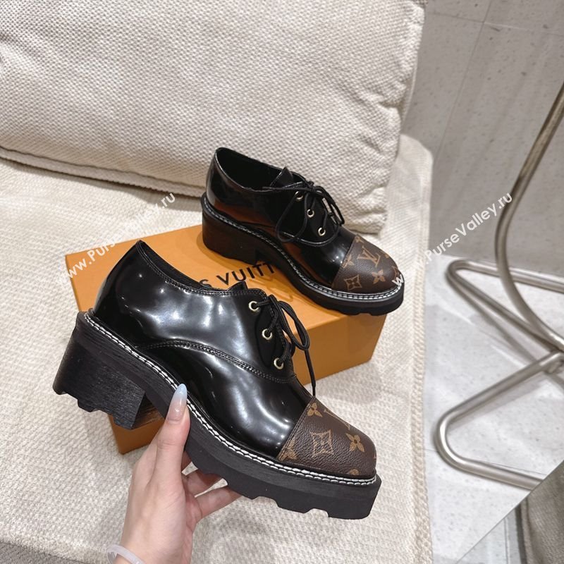 Louis Vuitton Monogram Canvas and Patent Leather Laced-up Shoes Black 2025 LV102204 (MD-251022038)
