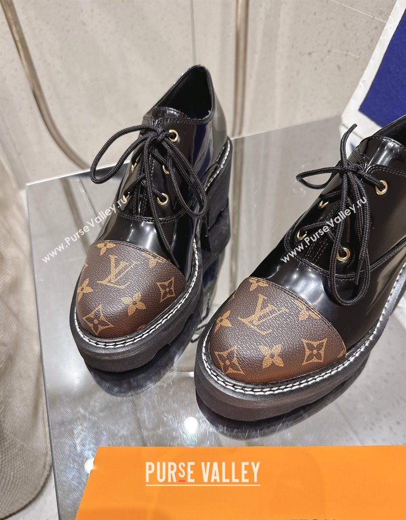 Louis Vuitton Monogram Canvas and Patent Leather Laced-up Shoes Black 2025 LV102204 (MD-251022038)