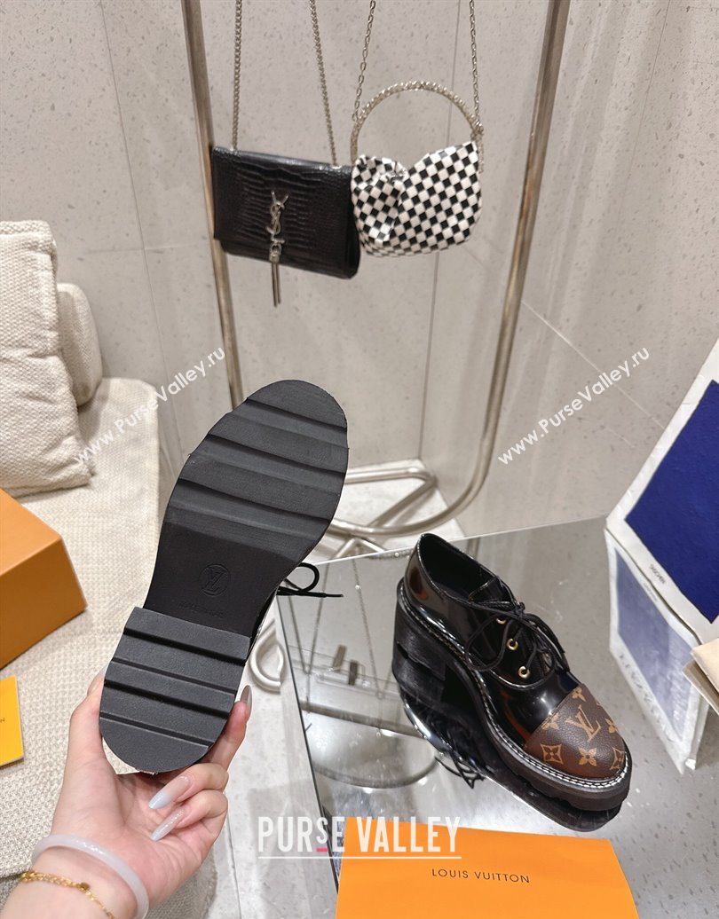 Louis Vuitton Monogram Canvas and Patent Leather Laced-up Shoes Black 2025 LV102204 (MD-251022038)