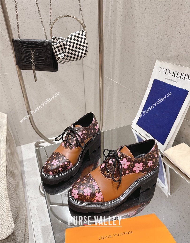 Louis Vuitton LV x TM Monogram Canvas and Leather Laced-up Shoes Brown/Cherry Pink 2025 LV102204 (MD-251022039)
