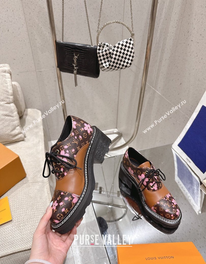 Louis Vuitton LV x TM Monogram Canvas and Leather Laced-up Shoes Brown/Cherry Pink 2025 LV102204 (MD-251022039)