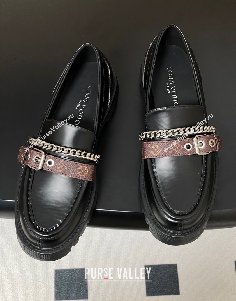 Louis Vuitton LV Vibe Loafers with Chain and and Buckle Strap Black2 2025 (MD-251022074)