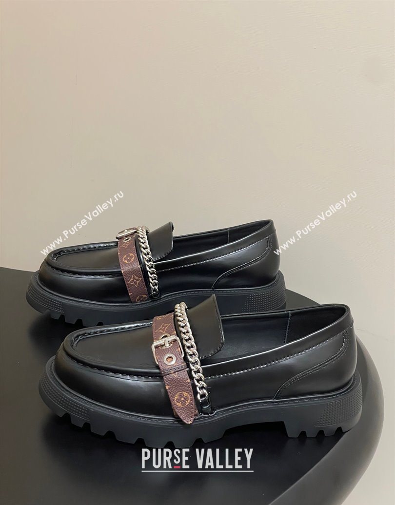 Louis Vuitton LV Vibe Loafers with Chain and and Buckle Strap Black2 2025 (MD-251022074)