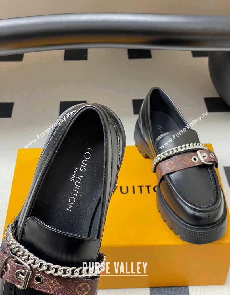 Louis Vuitton LV Vibe Loafers with Chain and and Buckle Strap Black2 2025 (MD-251022074)