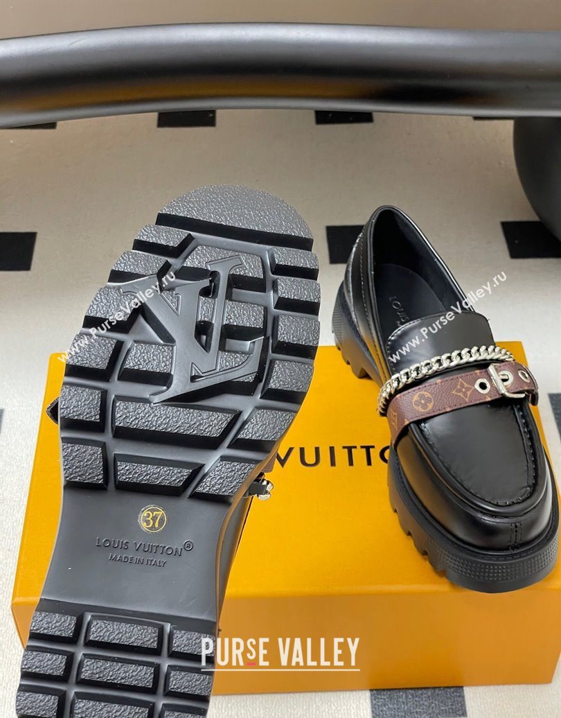 Louis Vuitton LV Vibe Loafers with Chain and and Buckle Strap Black2 2025 (MD-251022074)
