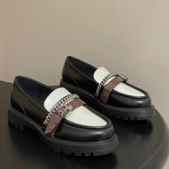 Louis Vuitton LV Vibe Loafers with Chain and and Buckle Strap Black/White 2025 (MD-251022075)