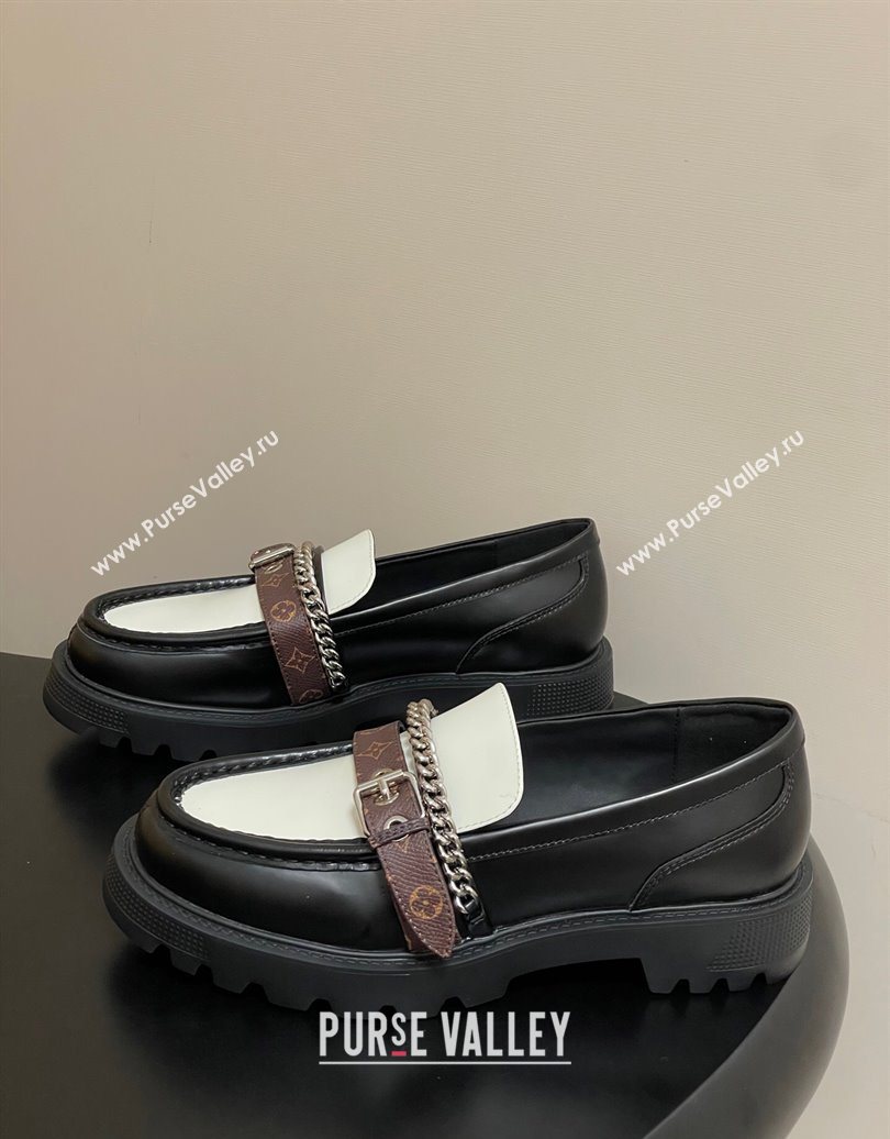 Louis Vuitton LV Vibe Loafers with Chain and and Buckle Strap Black/White 2025 (MD-251022075)