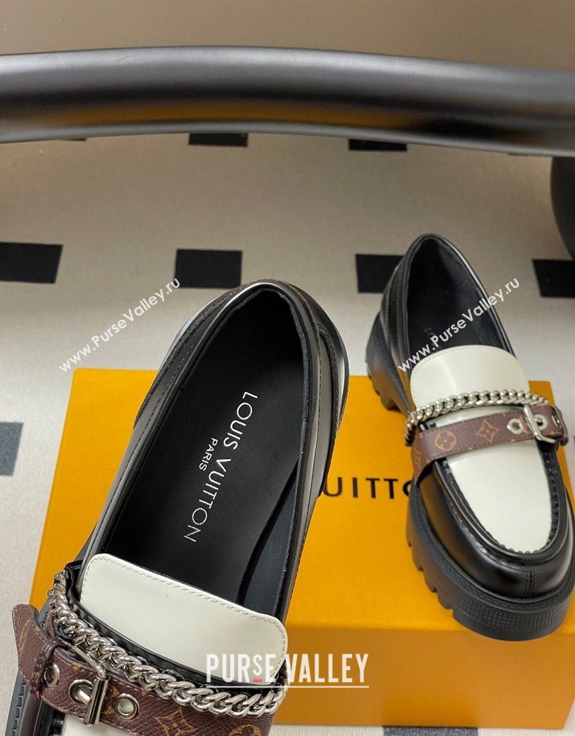 Louis Vuitton LV Vibe Loafers with Chain and and Buckle Strap Black/White 2025 (MD-251022075)