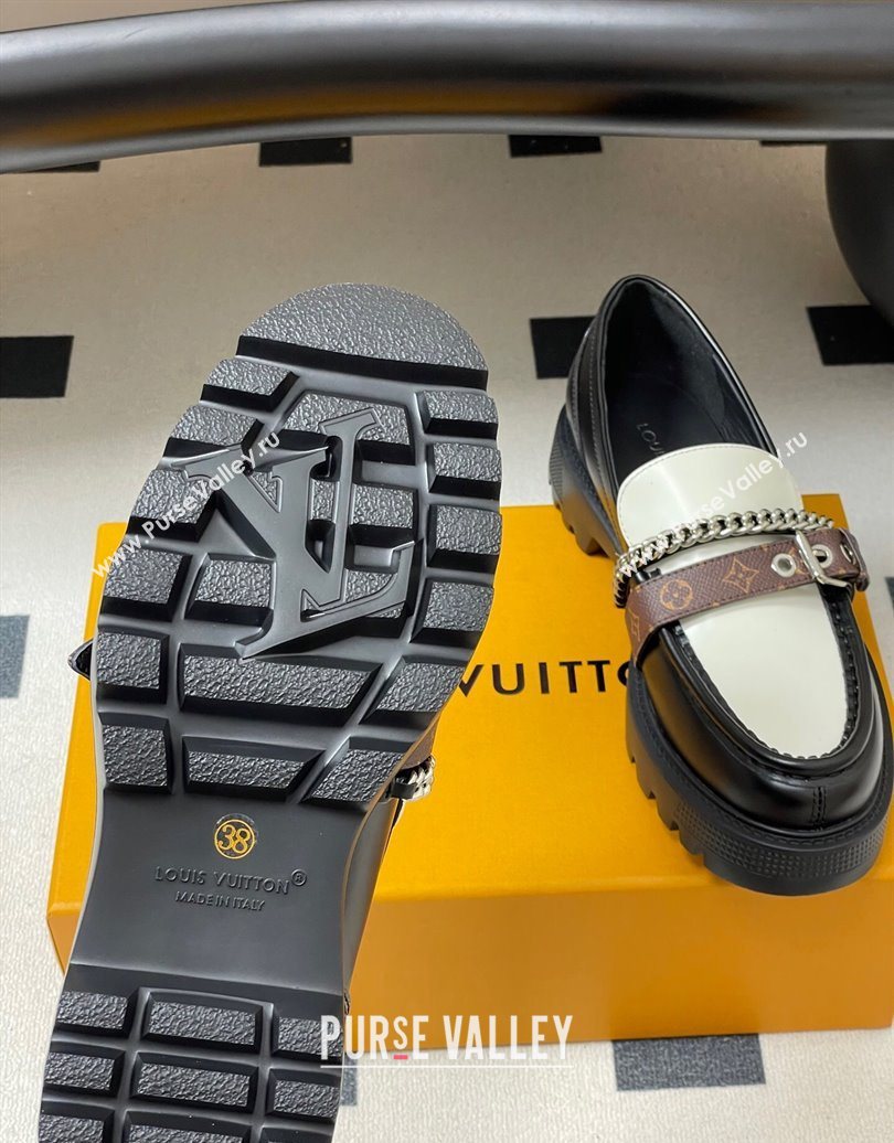 Louis Vuitton LV Vibe Loafers with Chain and and Buckle Strap Black/White 2025 (MD-251022075)