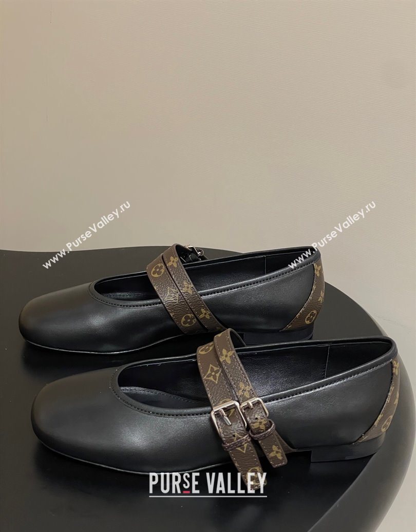 Louis Vuitton Ballet Ballerinas Flat in Leather and Buckle Strap 1AIS37 Black 2025 (MD-251022085)