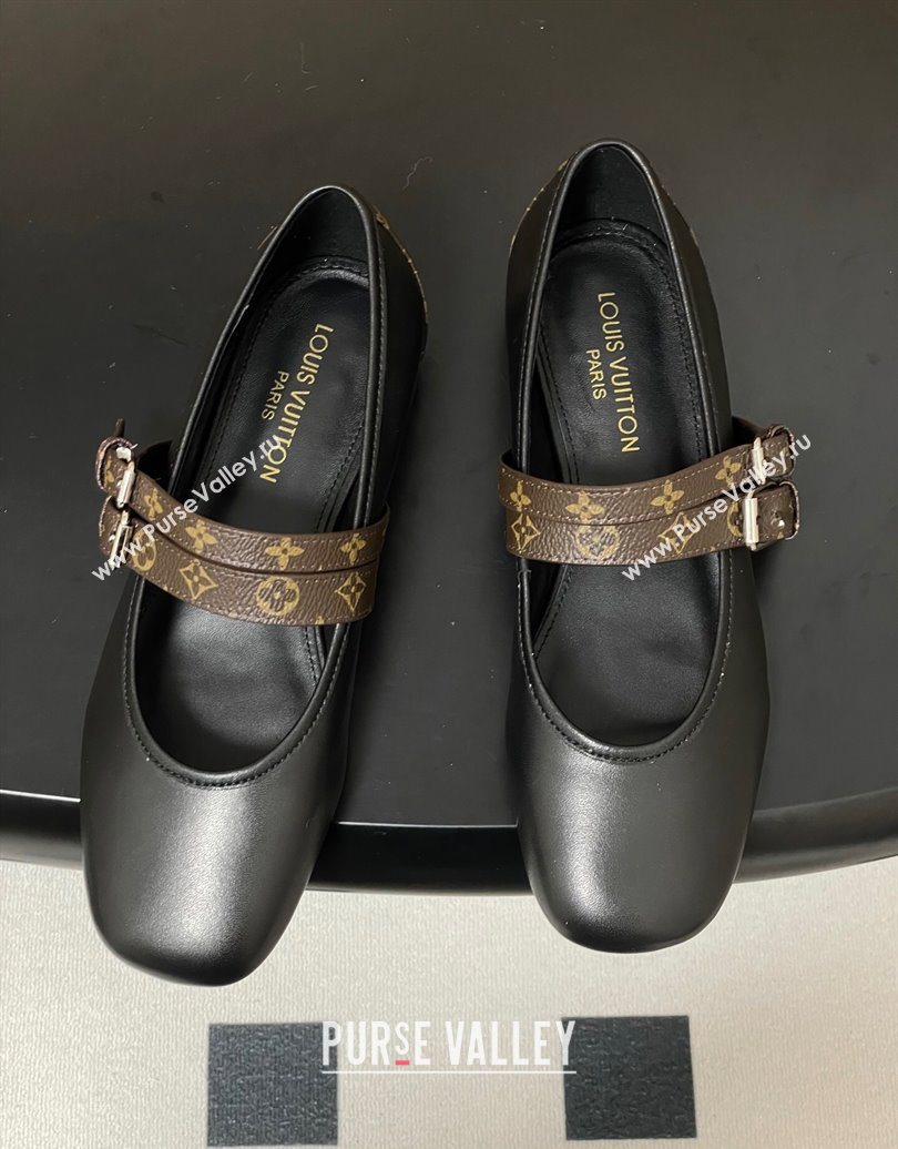 Louis Vuitton Ballet Ballerinas Flat in Leather and Buckle Strap 1AIS37 Black 2025 (MD-251022085)