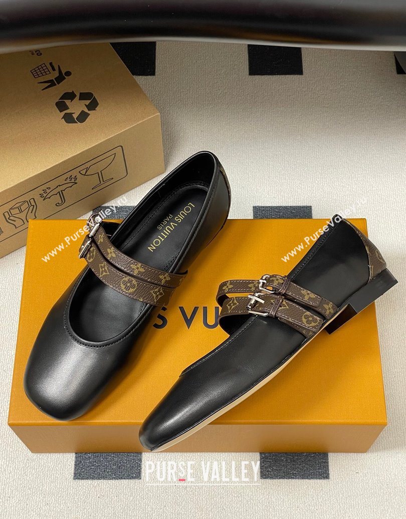 Louis Vuitton Ballet Ballerinas Flat in Leather and Buckle Strap 1AIS37 Black 2025 (MD-251022085)