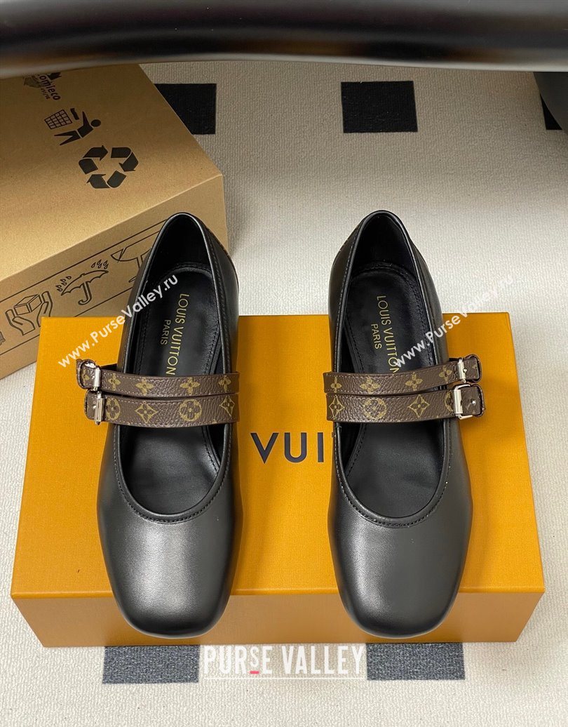 Louis Vuitton Ballet Ballerinas Flat in Leather and Buckle Strap 1AIS37 Black 2025 (MD-251022085)