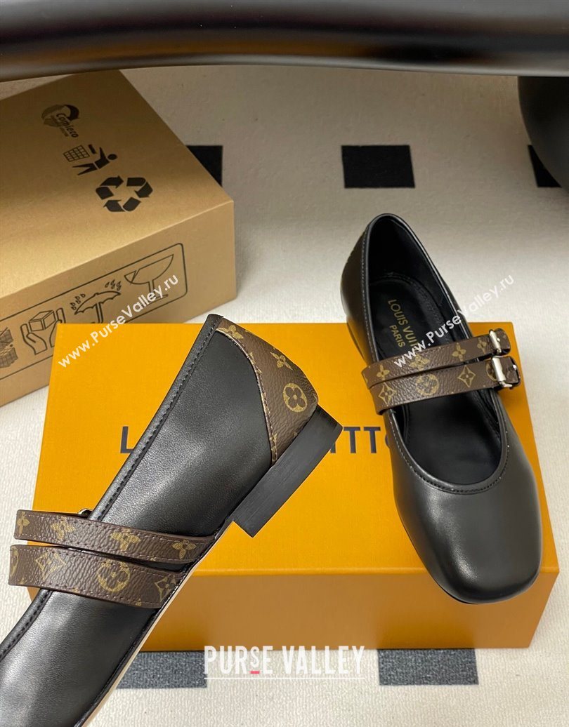 Louis Vuitton Ballet Ballerinas Flat in Leather and Buckle Strap 1AIS37 Black 2025 (MD-251022085)