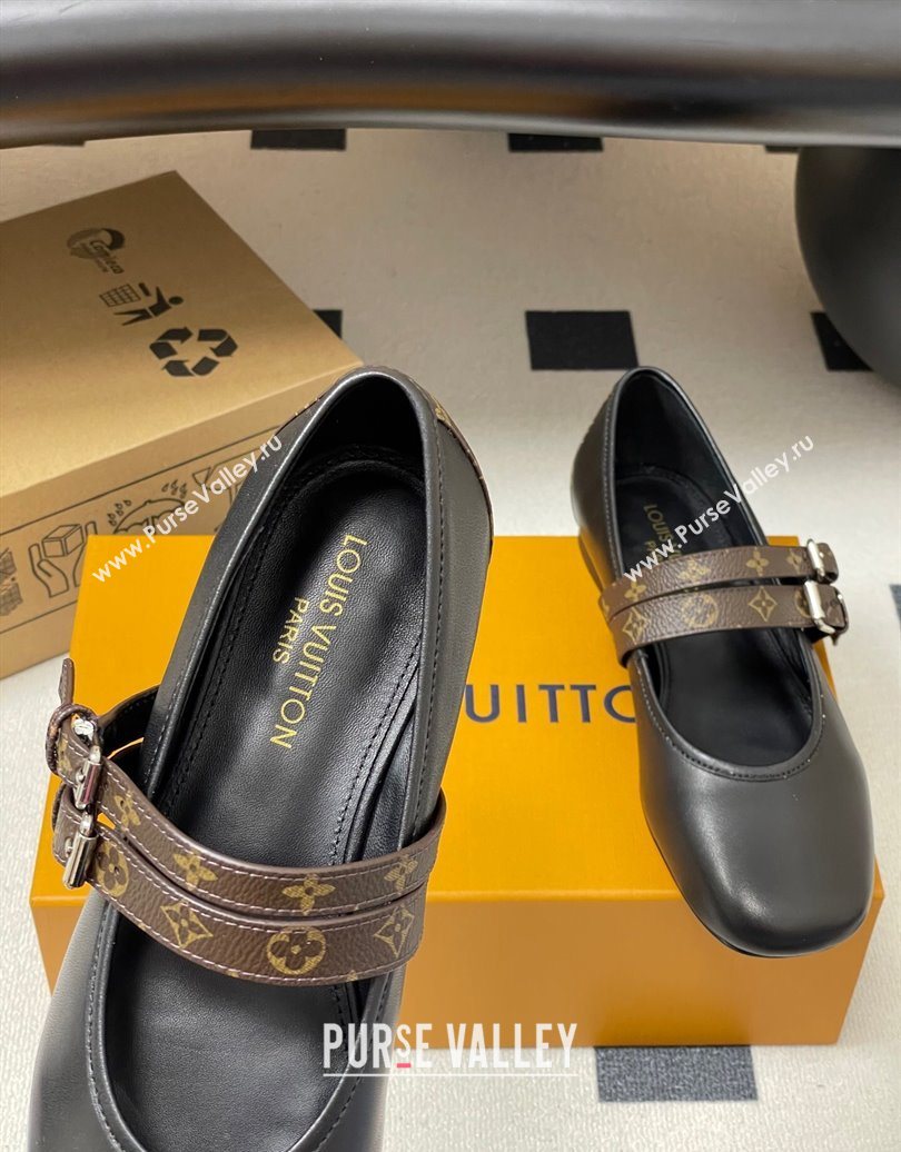 Louis Vuitton Ballet Ballerinas Flat in Leather and Buckle Strap 1AIS37 Black 2025 (MD-251022085)
