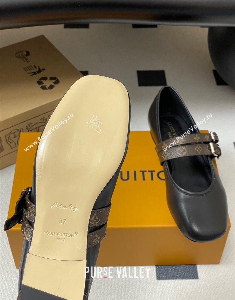Louis Vuitton Ballet Ballerinas Flat in Leather and Buckle Strap 1AIS37 Black 2025 (MD-251022085)