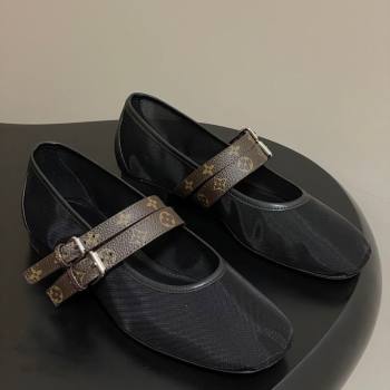 Louis Vuitton Ballet Ballerinas Flat in Mesh and Buckle Strap 1AIS37 Black 2025 (MD-251022086)