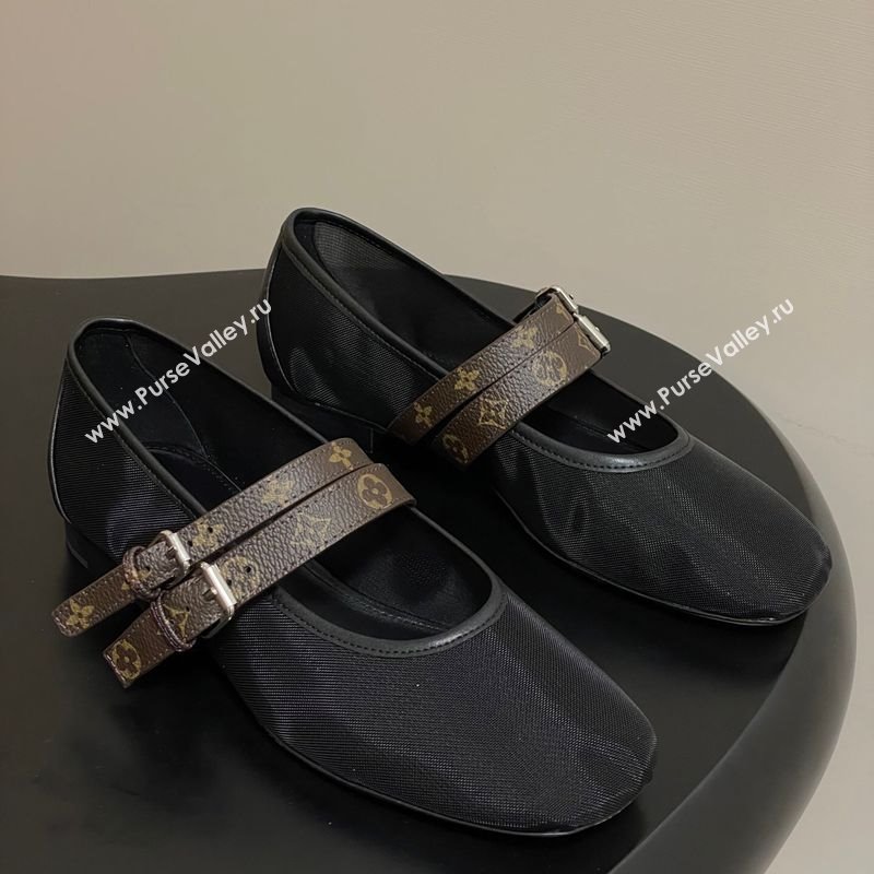Louis Vuitton Ballet Ballerinas Flat in Mesh and Buckle Strap 1AIS37 Black 2025 (MD-251022086)