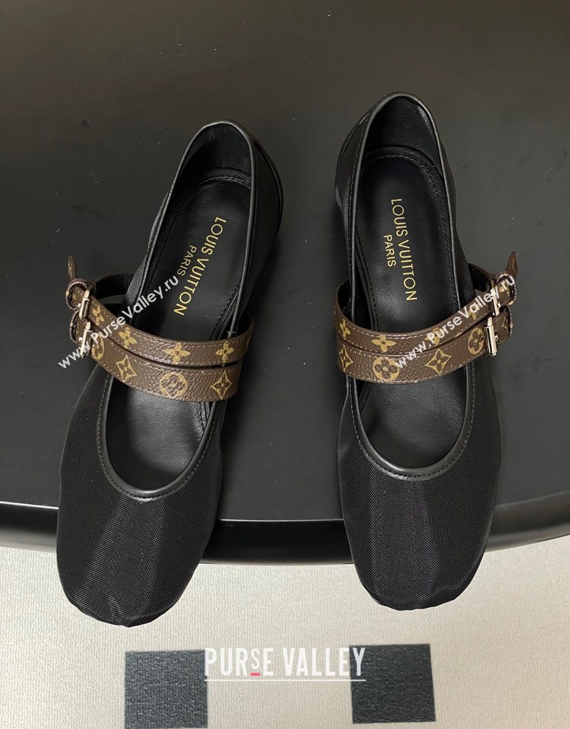 Louis Vuitton Ballet Ballerinas Flat in Mesh and Buckle Strap 1AIS37 Black 2025 (MD-251022086)