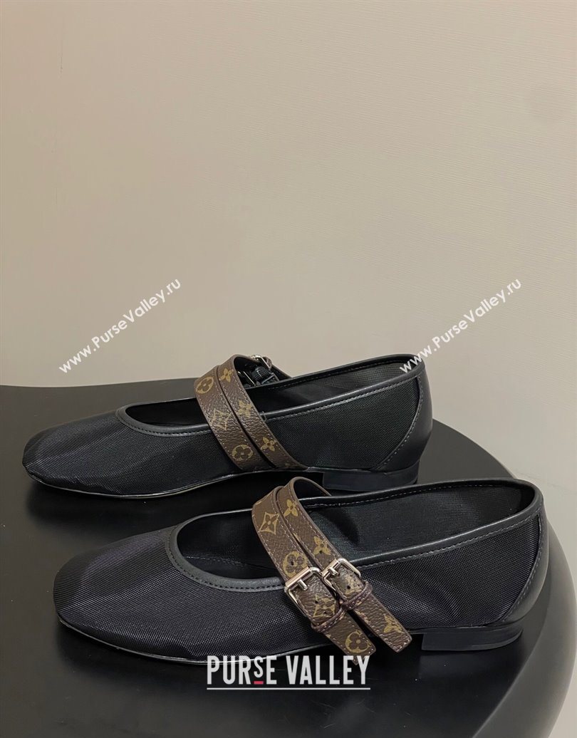 Louis Vuitton Ballet Ballerinas Flat in Mesh and Buckle Strap 1AIS37 Black 2025 (MD-251022086)