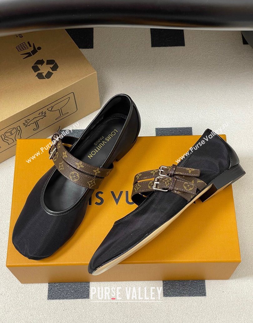 Louis Vuitton Ballet Ballerinas Flat in Mesh and Buckle Strap 1AIS37 Black 2025 (MD-251022086)