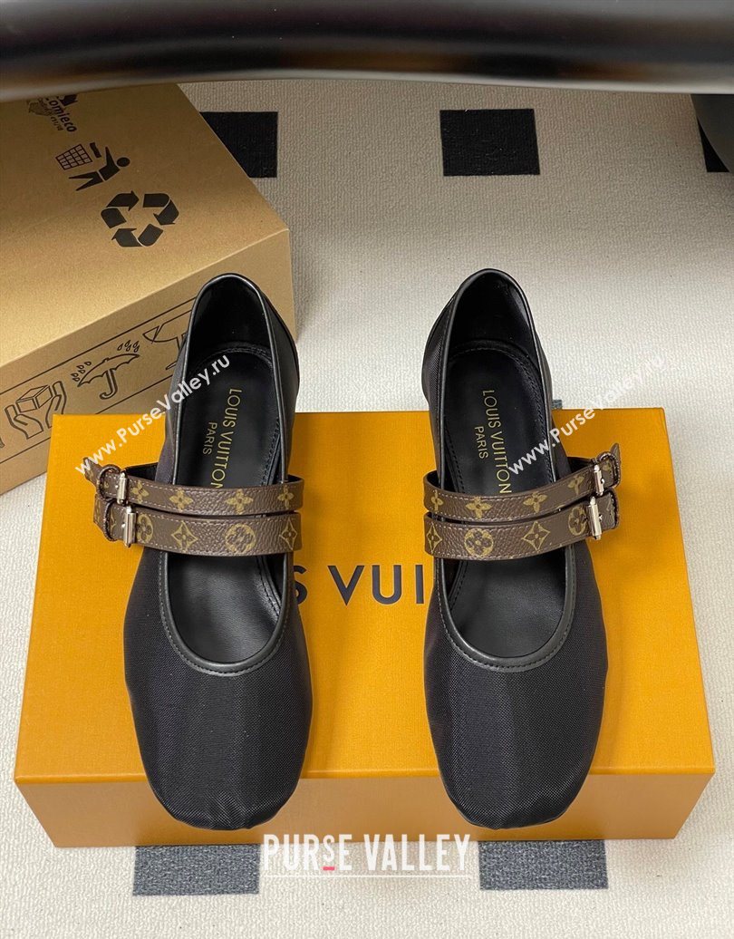 Louis Vuitton Ballet Ballerinas Flat in Mesh and Buckle Strap 1AIS37 Black 2025 (MD-251022086)