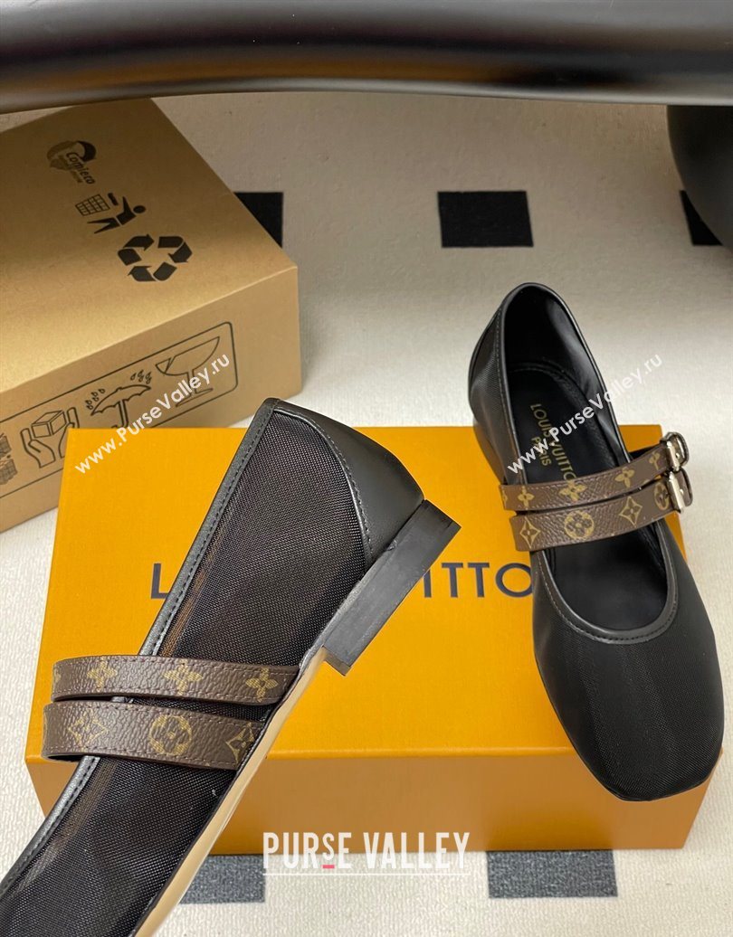 Louis Vuitton Ballet Ballerinas Flat in Mesh and Buckle Strap 1AIS37 Black 2025 (MD-251022086)