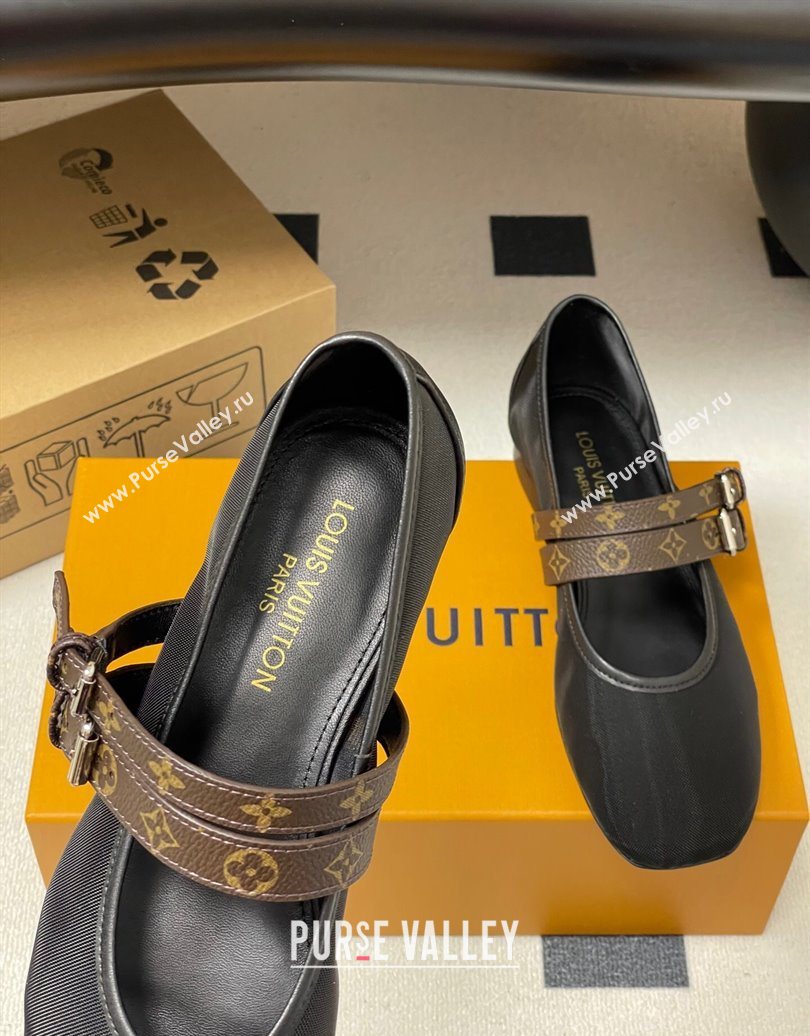 Louis Vuitton Ballet Ballerinas Flat in Mesh and Buckle Strap 1AIS37 Black 2025 (MD-251022086)