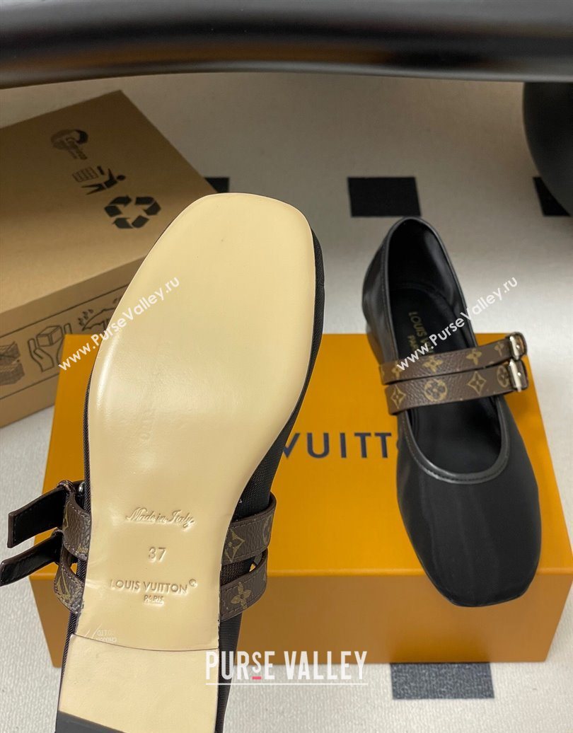 Louis Vuitton Ballet Ballerinas Flat in Mesh and Buckle Strap 1AIS37 Black 2025 (MD-251022086)