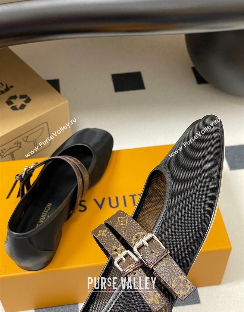 Louis Vuitton Ballet Ballerinas Flat in Mesh and Buckle Strap 1AIS37 Black 2025 (MD-251022086)