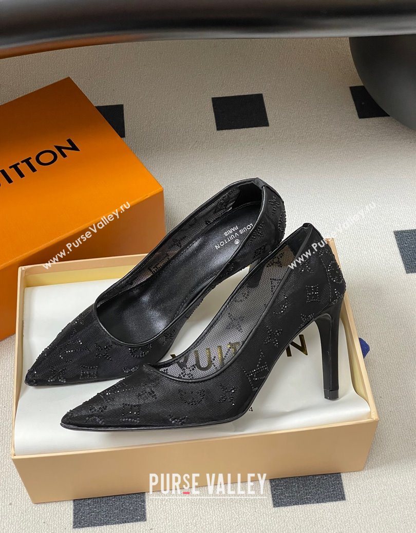 Louis Vuitton Gala Pumps 8cm in Mesh and Strass Black 2025 1AIELK (MD-251022124)