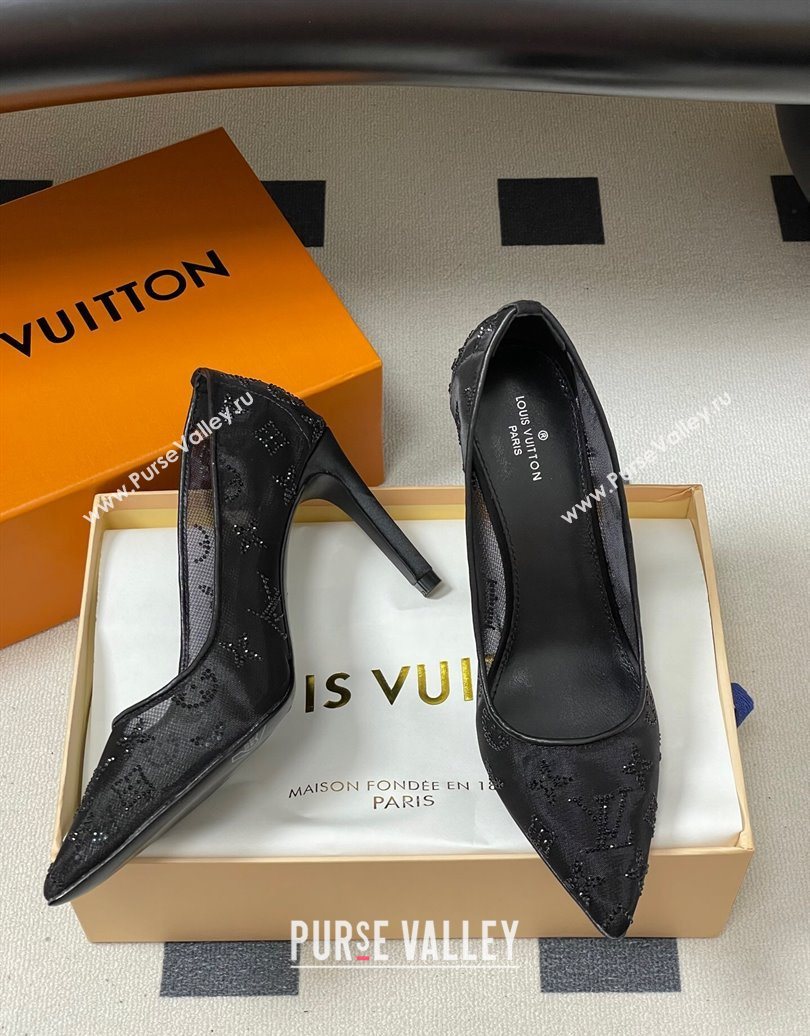 Louis Vuitton Gala Pumps 8cm in Mesh and Strass Black 2025 1AIELK (MD-251022124)