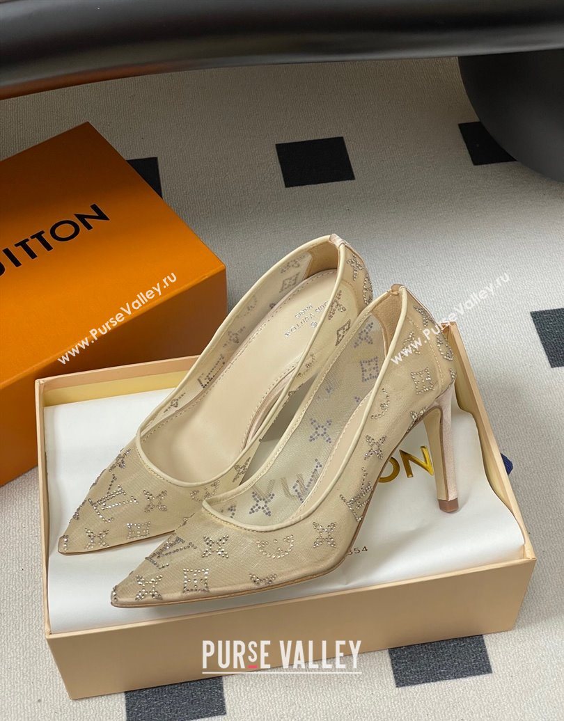 Louis Vuitton Gala Pumps 8cm in Mesh and Strass Nude 2025 1AIELK (MD-251022125)