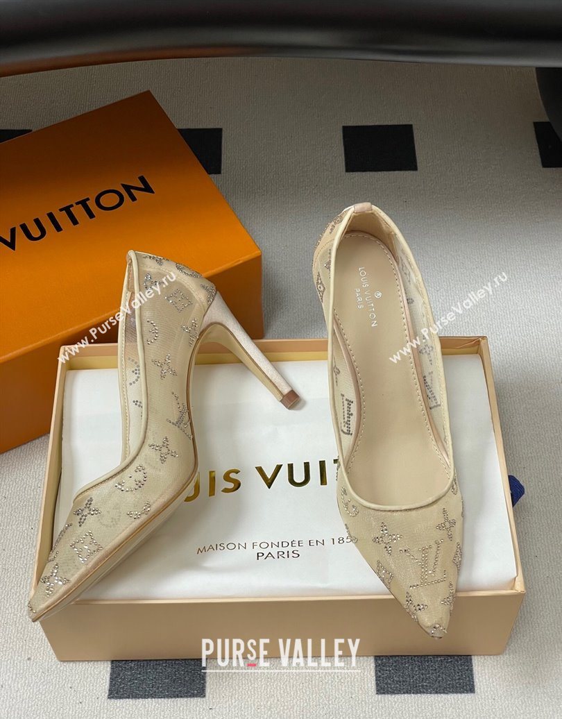 Louis Vuitton Gala Pumps 8cm in Mesh and Strass Nude 2025 1AIELK (MD-251022125)